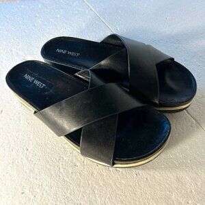 Nine West SZ 8.5 Black tomboy crisscross slide classic sandal comfy rubber non s